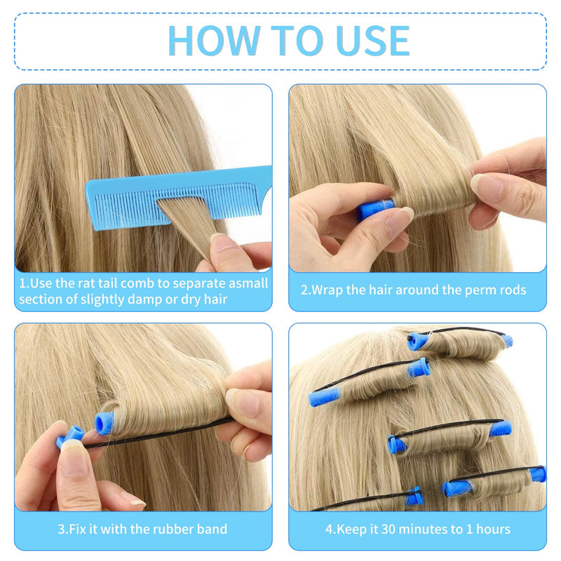  [AUSTRALIA] - 48 Pieces Perm Rods For Short Hair Perm Rods Hair Curling Rollers, Perm Rollers Cold Wave Rod, Non-Slip Perming Kit With Comb, Hair Rollers For Women Men Long Short Hair Styling Tool (Blue) Blue