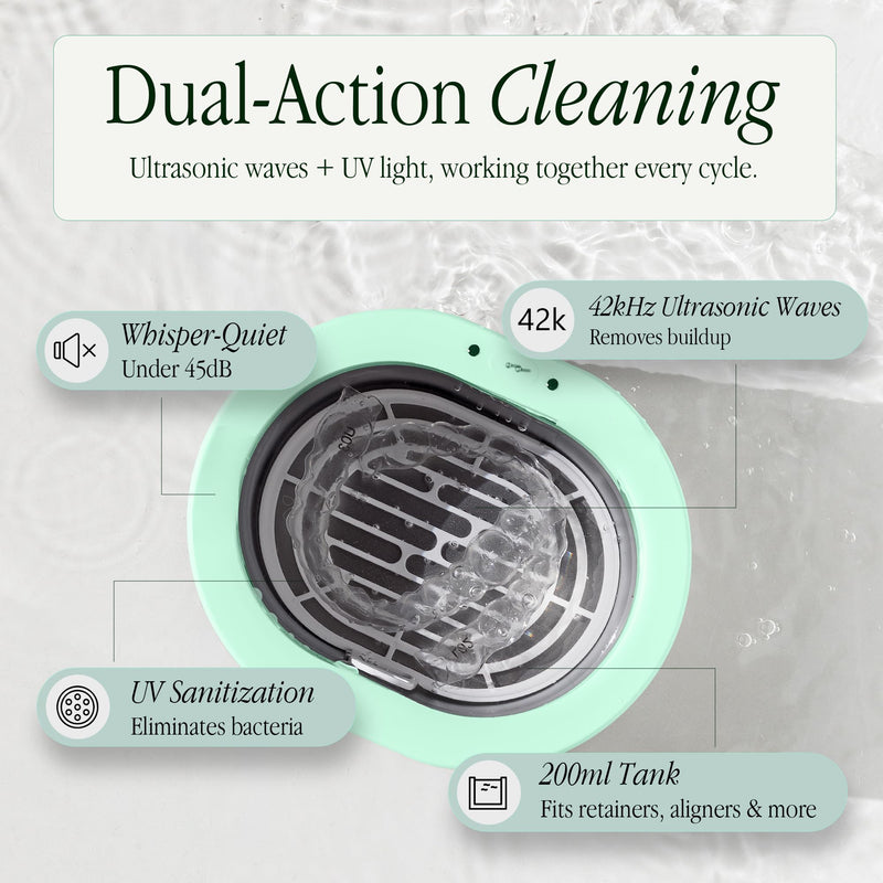 Premium 42000 Hz Ultrasonic Cleaner 200 ml with Sanitizer for Clear Aligners, Retainers, Mouthguards, Dentures, & Night Guards – Deep Cleaning Dental Appliance Cleaner - White