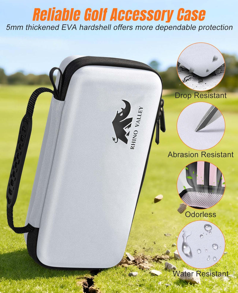 Rhino Valley Golf Glove Holder Case, Golf Accessories Organizer Bag with Glove Shaper for Phone, Gloves, Balls, Tees, Markers, Divot & Repair Tools, Gifts for Golfers Men Women Golf Glove Case- White