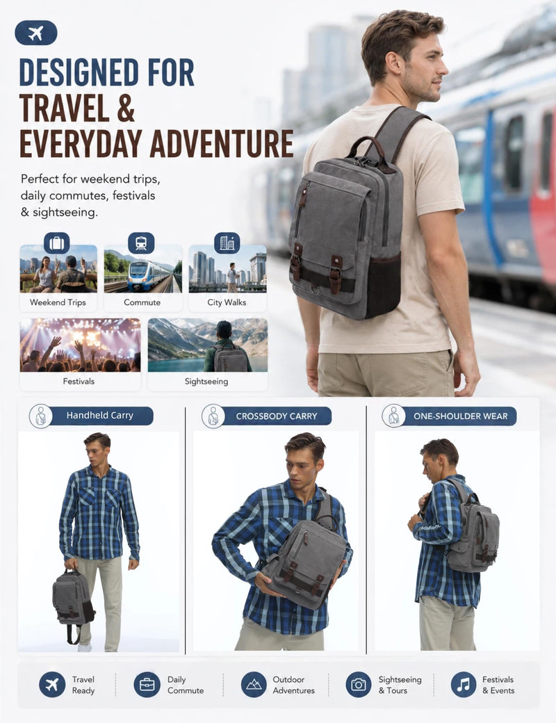 Retro Canvas Messenger Bag — Unisex Crossbody Shoulder Sling Bag for Travel, Work & Daily Use Light Brown 3 XX-Large