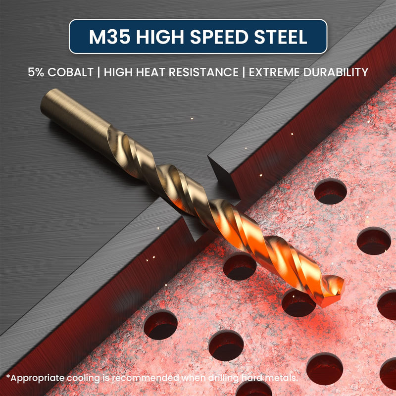 LU&MN M35 Jobber Drill Bits - M35 Cobalt HSS Ultra Hardness & Heat-Resistant - 135° Split Point, Straight Shank - Drilling for Cast Iron, Aluminum and Other Metal - 1/2", 5 pcs 1/2 in