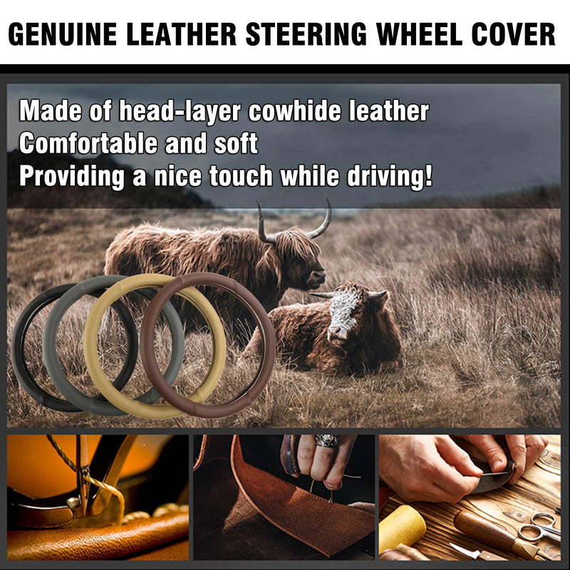 Custom Fit for Cadillac Steering Wheel Cover CT4 CT5 CT6 XT4 XT5 XT6 Escalade Genuine Leather Designed for Cadillac Interior Accessories（Black black