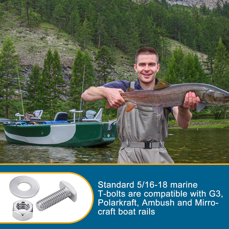 8 Sets 5/16-18 T-Bolts, Nuts, and Washers Compatible with G3, Marine Hardware, Polarkraft, Ambush, and Mirrocraft Boat Rails