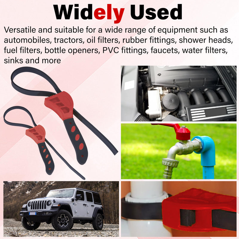 2 PCS Strap Wrench Plumbing, Rubber Strap Wrench, 24 Inch & 19.7 Inch Oil Filters Strap Wrenches, Water Filter Wrenches, Adjustable Rubber Jar Opener for Water Filters, Plumbing,Sink, Faucet (Red) Red