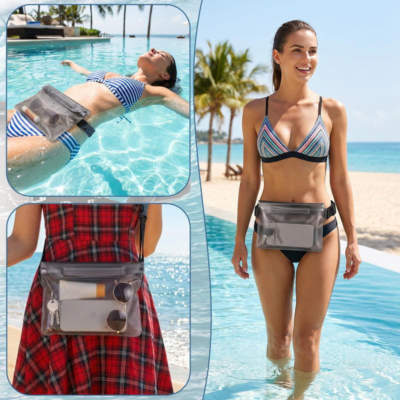 2PCS Waterproof Fanny Pack, Waterproof Bag for Beach Waterproof Pouch for Phone Passport Purse Floating Dry Bag with Adjustable Waist Strap for Beach Kayaking Boating