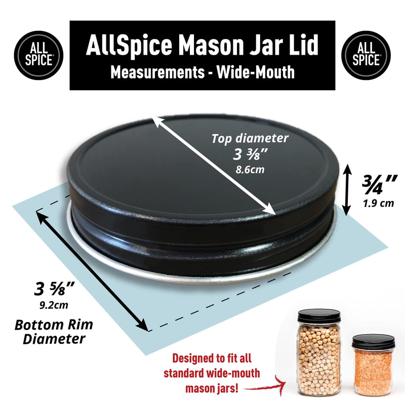 AllSpice Rust-Proof Wide Mouth Aluminum Metal Mason Jar Lids Leak-Proof 12-Pack (Black) Black