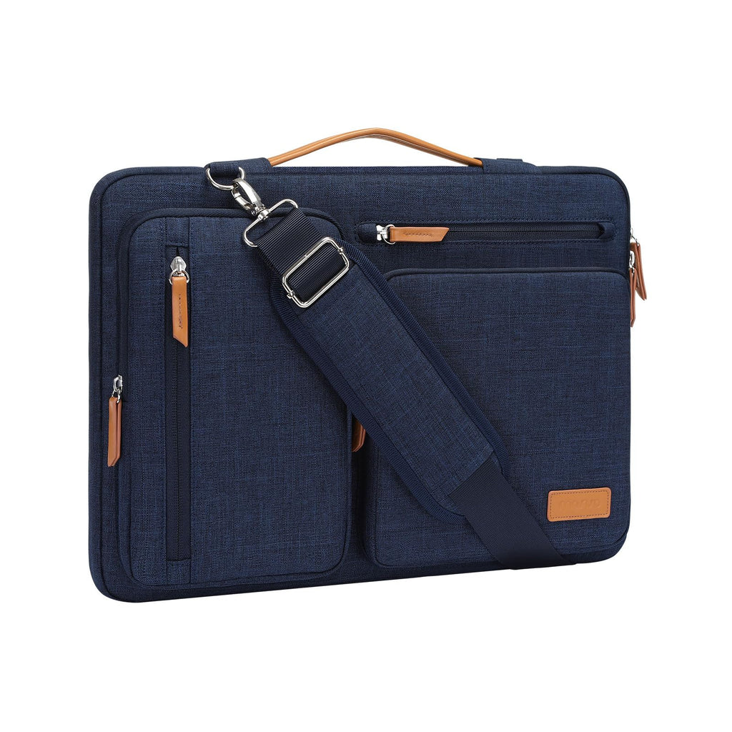 MOSISO 360 Protective Laptop Shoulder Bag,14 inch Computer Bag Compatible with MacBook Air 15 inch M3 A3114 M2 A2941/Pro A1990 A1707,Side Open Messenger Bag with 4 Zipper Pockets&Handle, Navy Blue