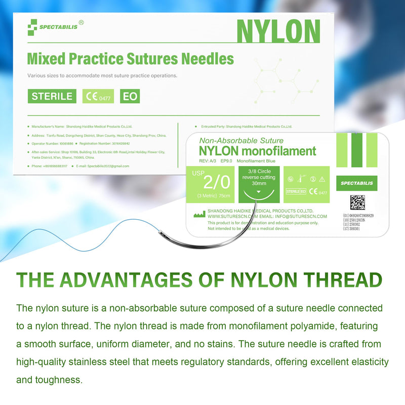 Nylon Suture Practice Thread and Needles for Medical Students Training Only (Pack of 20)