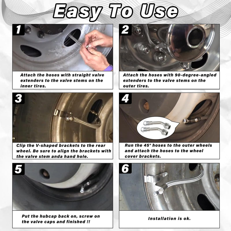 Dually Valve Stem Extenders Kit,Double Tires Air Inflation Kit Fits 16" to 19-1/2" Dually Wheels Valve Extension for Cars Motorhome RVs Trailers Trucks for Easy Tire Checking