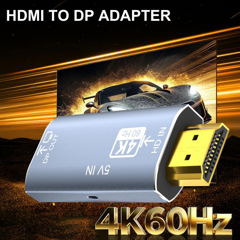 Active HDMI to DisplayPort Adapter 4K 60Hz HD to DP Converter | Unidirectional HDMI Source to DP Output, HDMI 2.0, DP 1.2, for PS5 Xbox PC Laptop to 4K Gaming Monitor Screen, Plug & Play