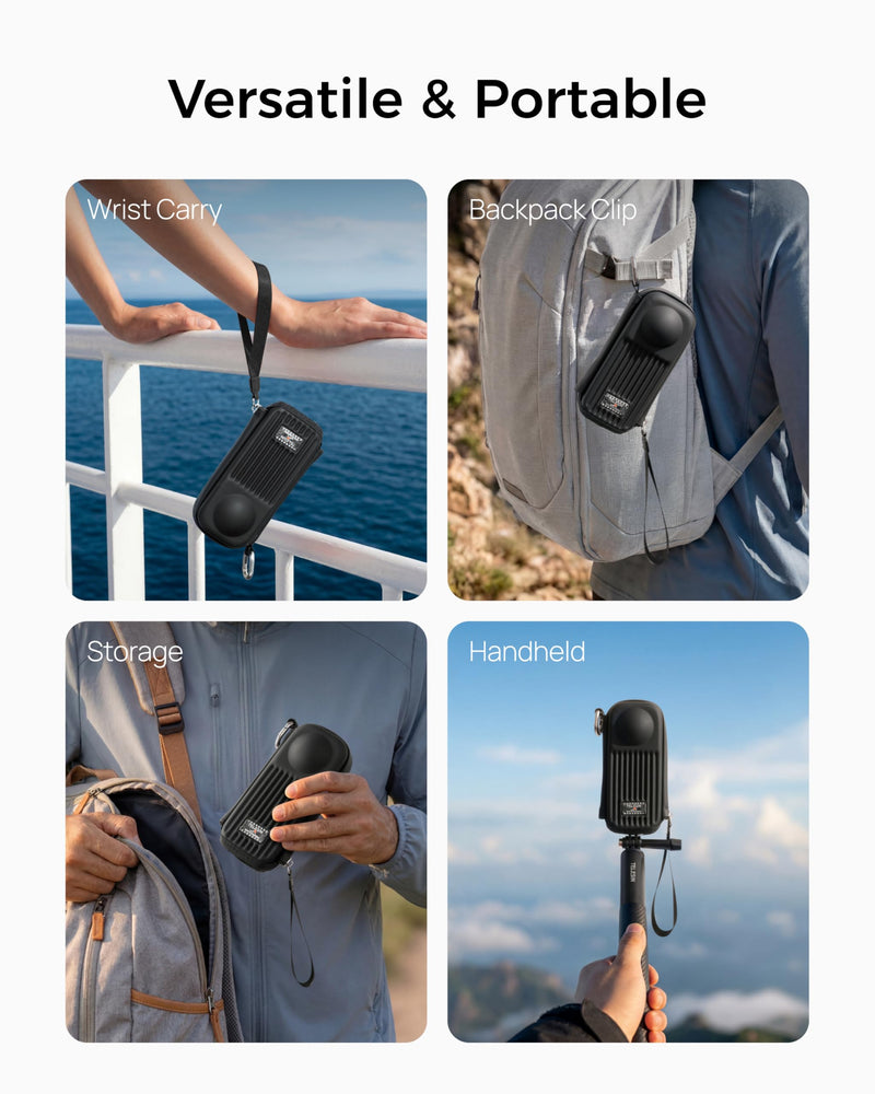 TELESIN DisAdv Carrying Case for Insta360 X5/ X4/ X4 Air, Black | Dual-Lens Protection, Fits Selfie Stick Attached, Shockproof EVA Travel Storage Bag, Water-Resistant 360 Camera Case