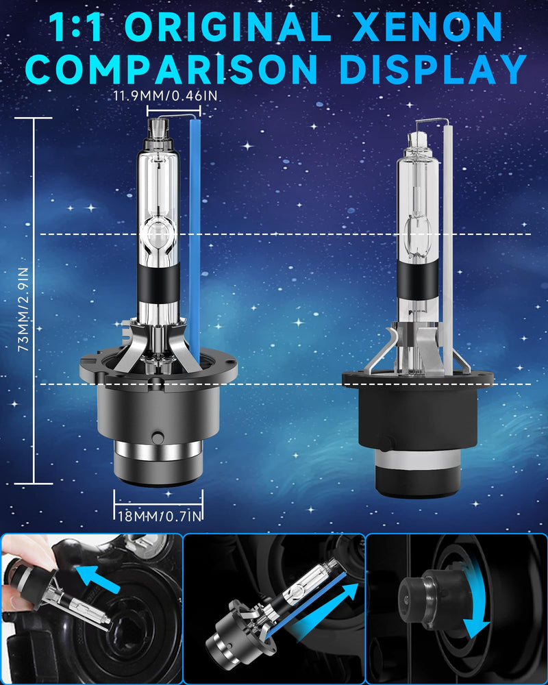Fit for Toyota Prius 2006 2007 2008 2009 D4R Xenon HID Headlight Bulbs,350% Brightness,High Low Beam Light Bulb,8000K White Blue,Plug and Play,Pack of 2 D4R-8000K