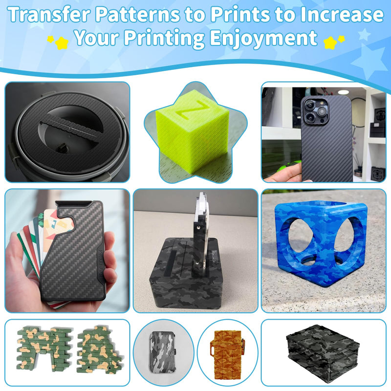 Camouflage and Carbon Fiber Pattern Transfer to Prints, 3D Printer Build Plate Compatible with Bambu-Lab H2D, Strong Adhesion and Easy Release Spring Steel Sheet