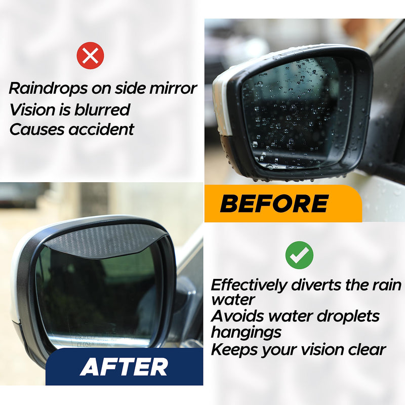 EcoNour Blind Spot Car Mirror (2 Pack) | Wide Angle for 3x Larger View | Universal Car Rear View Mirror with Rain Guard | Side Blind Spot with Adjustable Stick for Cars, SUVs, and Trucks Rectangle With Visor