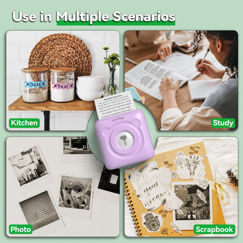 A6 Mini Printer, Portable Thermal Printer, Mini Sticker Printer, Bluetooth Connected Phone, Compatible with iOS and Android, Printable Labels, Receipts, Notes, Photos (Purple) Purple