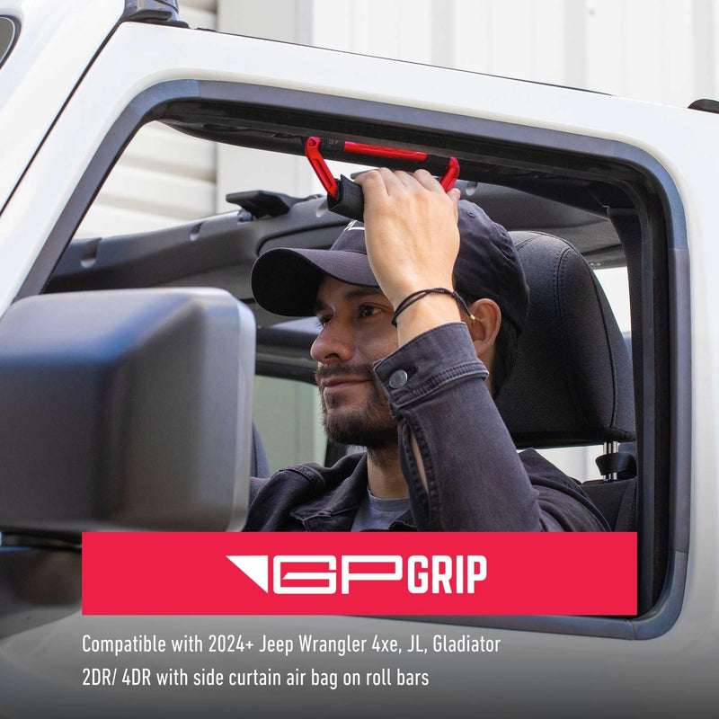 GPCA GP Grip Air Grab Handles Designed for 2024+ Jeep Wrangler JL 4xe w/Airbag Compatible - Aero-Grade Aluminum, Patented Foldable Design, Easy Installation Firecracker Red 2 Pack for Jeep Wrangler & Gladiator 2024+