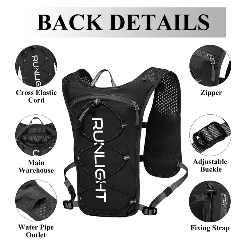 Running Vest for Women Men Lightweight Hydration Backpack Pack with 1.5L Water Bladder Bag Hydro Daypack for Hiking,Trail,Skiing,Camping,Cycling,Race,Marathon Black One Size