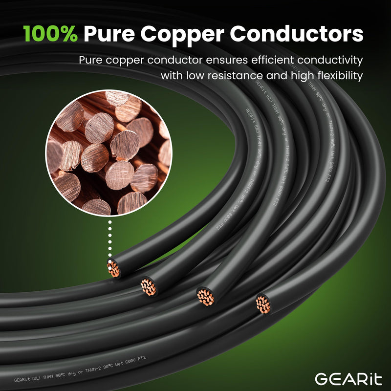 GEARit 14 Gauge THHN Copper Building Wire 100 Ft, 14 AWG Stranded Single Conductor Electrical Wire, 600V 90°C PVC/Nylon Jacket for Conduit, Raceway, Branch Circuit Wiring, Black 100 Feet Stranded THHN