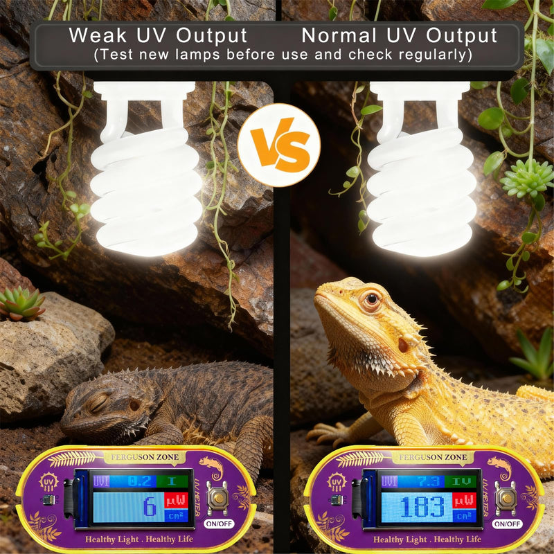 Reptile UVB UVA Light Meter for Bearded Dragon Tank Accessories, Portable Light Meter & Radiation Detector for Reptiles, Test Light and Sunlight Wavelength Meter with CR2032 Battery Light Yellow
