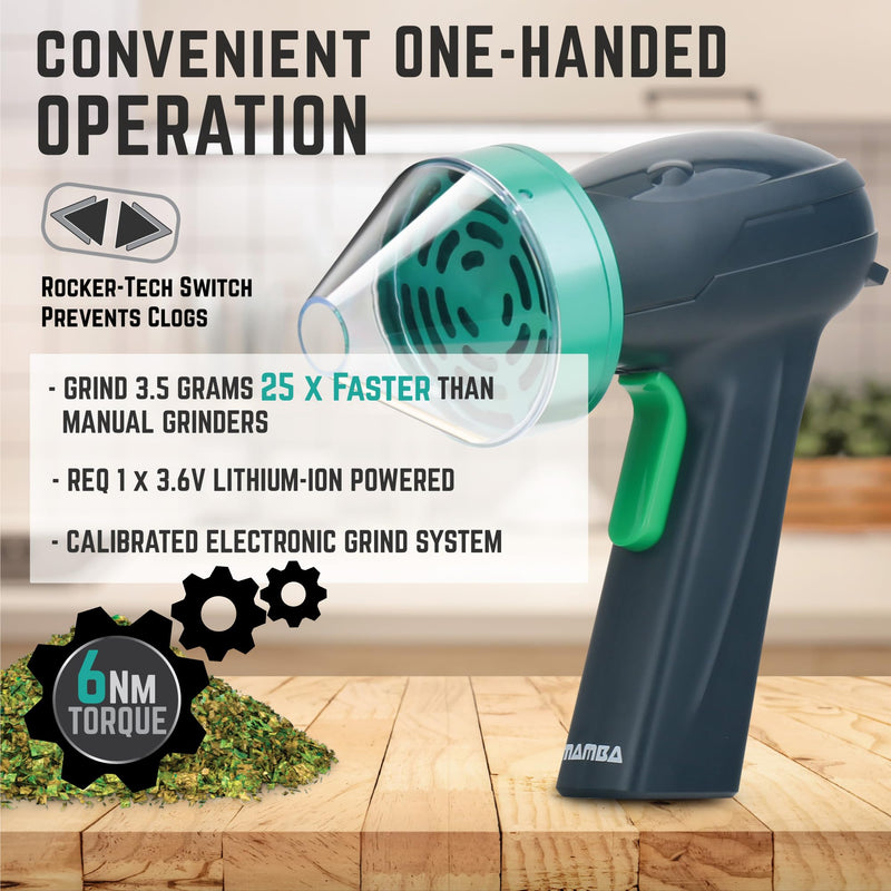 Mamba Monster 3.5g Green USB Electric Herb Grinder. Large Capacity Portable Metal Herbal Machine & Spice Mill for the Kitchen Anchor Gray & Green 63mm