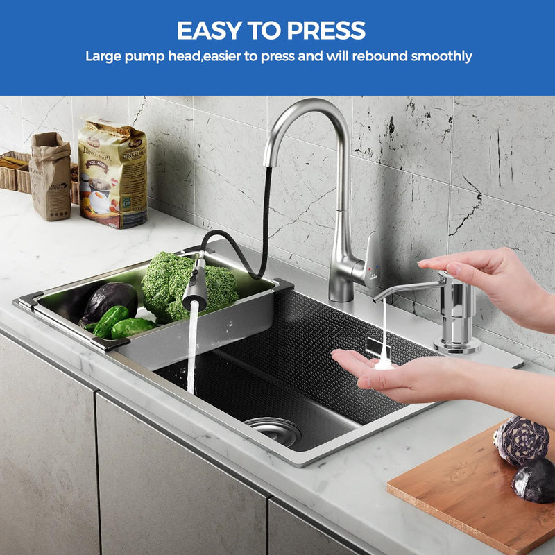 Soap Dispenser for Kitchen Sink, Chrome Built in Soap Dispensers, Stainless Steel Sink Soap Dispenser or Lotion Dispenser Pump with 47" Extension Tube Kit, Upgraded Metal Check Valve