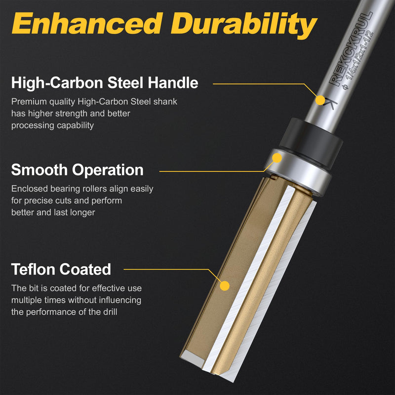 Professional Pattern Flush Trim Router Bits Set, 1/4" Shank Bottom Bearing, 3-Blade Carbide Tipped Woodworking Router Bits for Precision Edge Trimming, Cutting Length: 1/2", 3/4", 1", 1-1/2" 4PCS