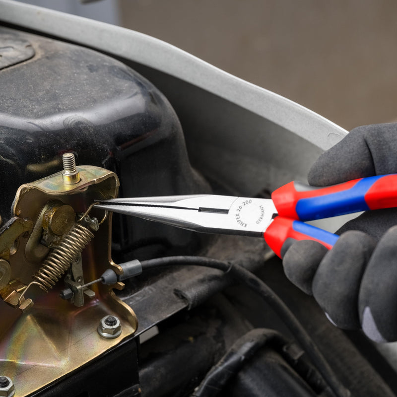 KNIPEX Tools - Long Nose Pliers With Cutter, Multi-Component (2612200), Multi-Colour, 8 inches Comfort Grip