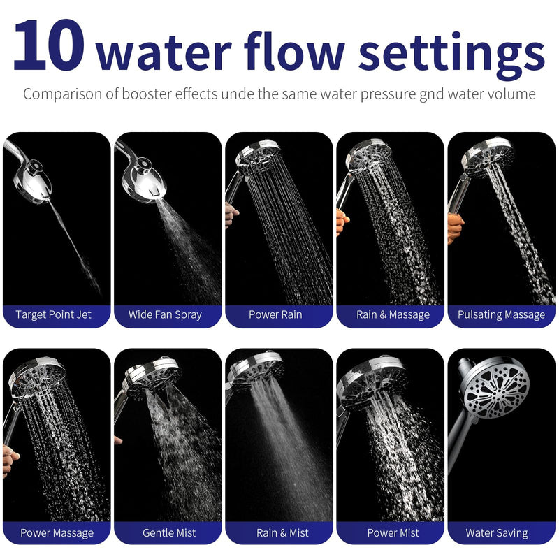 Magnetic Handheld Shower Head with Filter, High Pressure 10-Spray-Mode Detachable Shower Head with 60-Inch Hose, Powerful Hand Held Shower Head for Low Water Pressure(head,silver) Silver