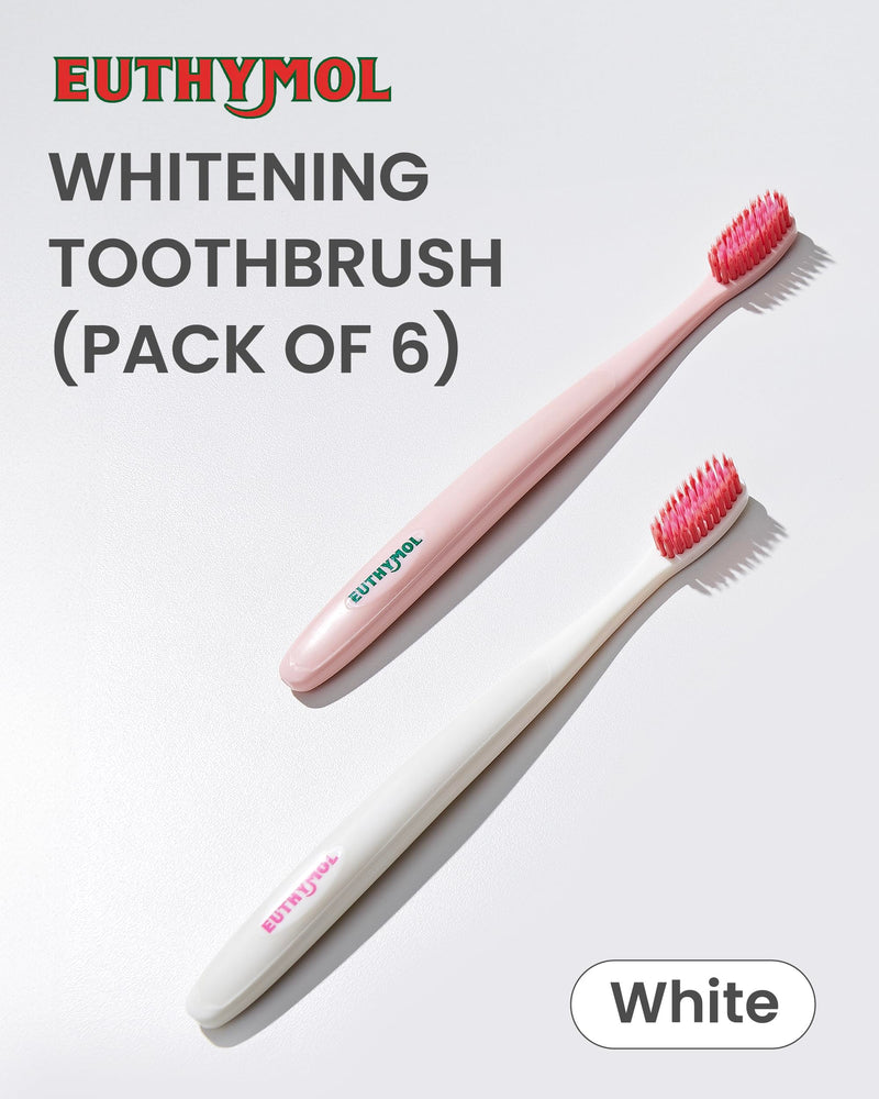Euthymol Whitening Toothbrush (White, 6 Count) - Premium Soft Dual-Tension Bristles. Advanced Plaque Removal, Stain Reduction. White