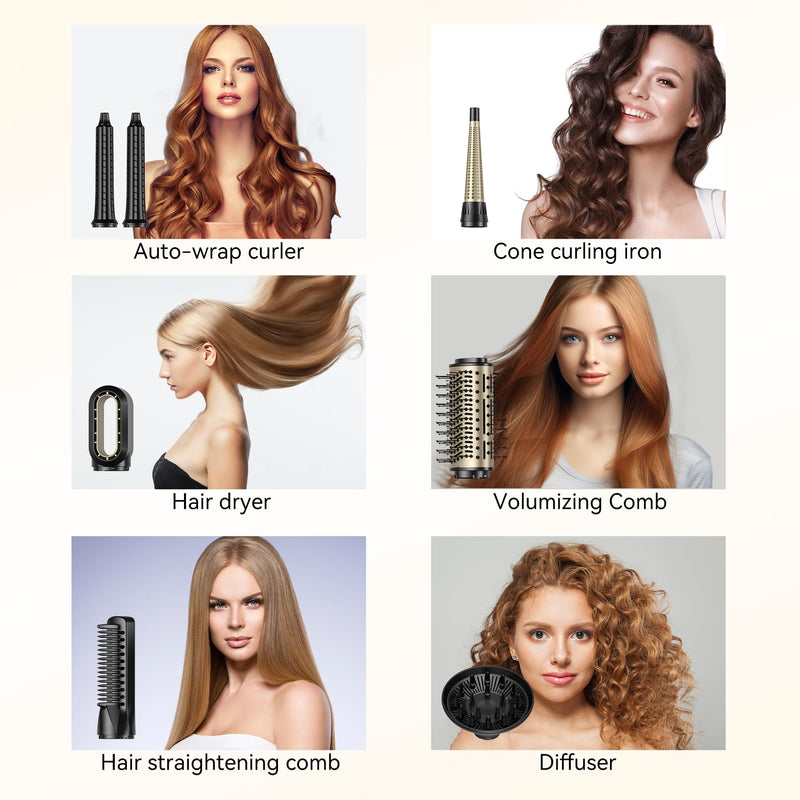 Airbrush Pro Hair Styler 8 in 1 Magic Styler, 1500W Hair Dryer Brush 110K High-Speed Motor Blow Dryer Brush, Left&Right Air Curler, Multi-Styler Hot Air Brushes for Hair Styling Black
