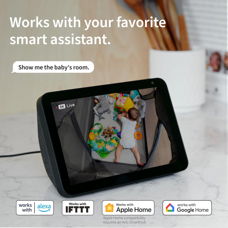 Arlo Essential Security Camera 2K | Indoor Only| 2nd Gen | Baby Monitor & Pet Camera | Wireless with Spotlight, 2-Way Audio, Color Night Vision, Live Stream, Motion Activation, White, 2 Cameras 2K Indoor 2nd Gen