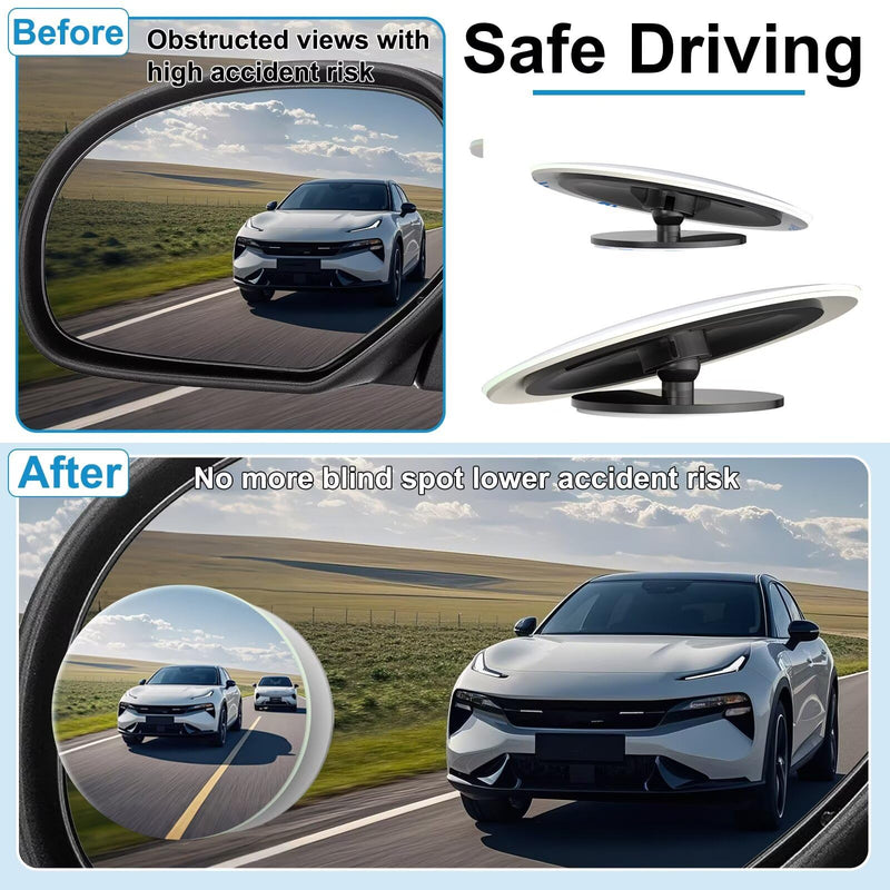 Blind Spot Mirrors 2 Pack, Frameless Side Mirror Blindspot Convex HD Glass Car Accessories, Side View Mirror Blindspot with Wide Angle Adjustable Stick for Car SUV and Trucks Round-2pcs