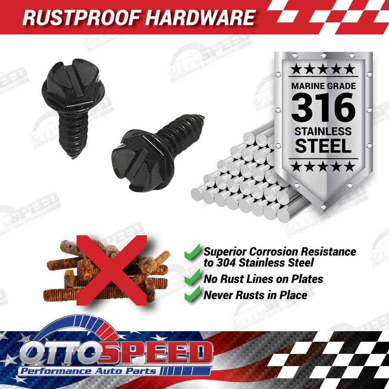 License Plate Screws and Caps Kit - Anti Theft Security Fasteners with Threaded Screw Covers for Front and Back Plates on Cars, Trucks, and SUVs - 12-Piece Black Stainless Steel Bolt Set 4 Pack
