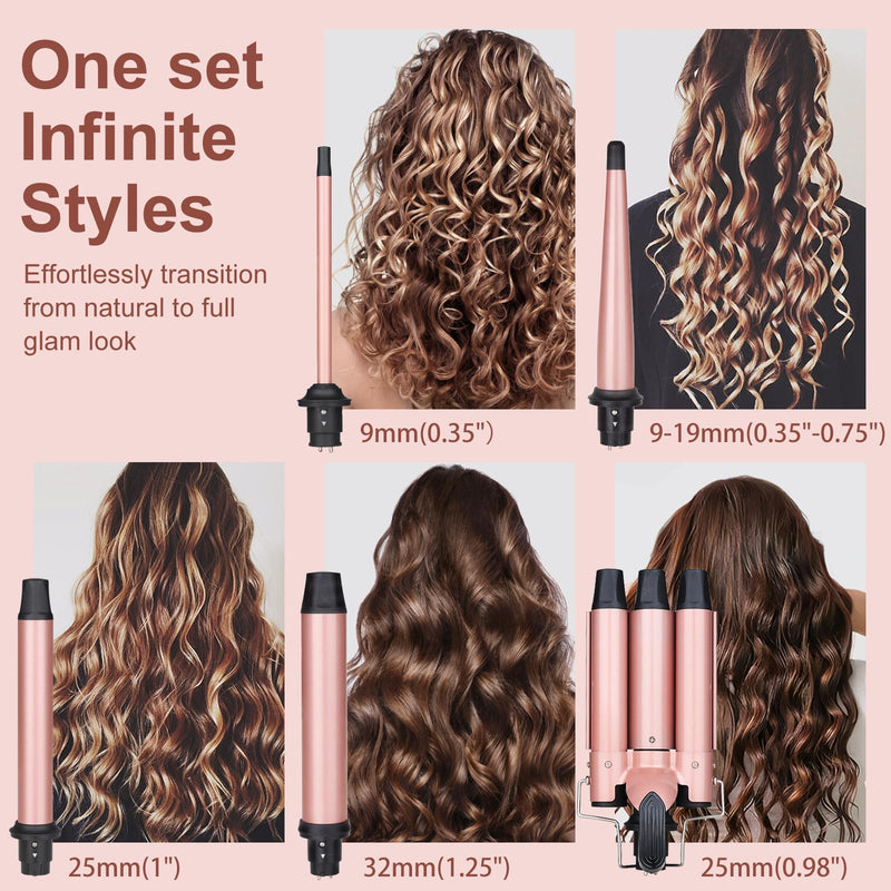 UNOBEY 5 in 1 Curling Wand Set, 3 Barrel Curling Iron Set Interchangeable | Ceramic Barrel Hair Curler Tools(9-32mm) for All Hair Types, Fast Heating, Include Glove, Long-Lasting Results
