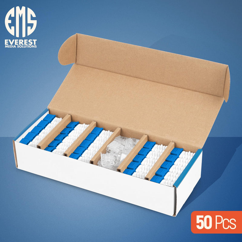 Everest 90 Degree RJ45 Cat6 Keystone Jacks Slim Profile 50-Pack Blue Quantity 50