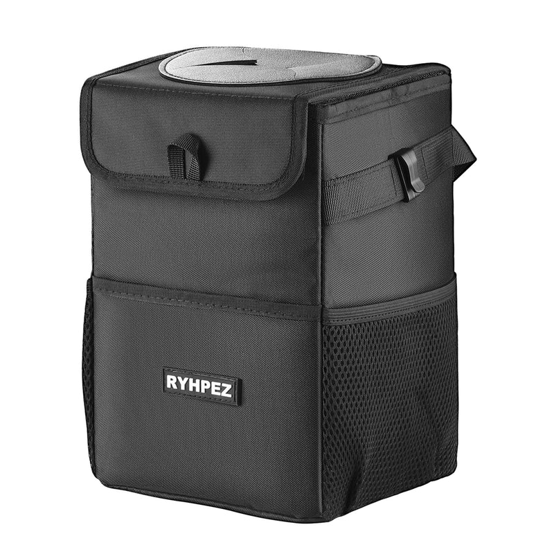 Ryhpez Car Trash Can with Lid - Leakproof Trash Bin Car Garbage Can, Collapsible Automotive Truck Organizer and Storage Bag Car Accessories for Women Men Road Trip Essentials Standard (Black)
