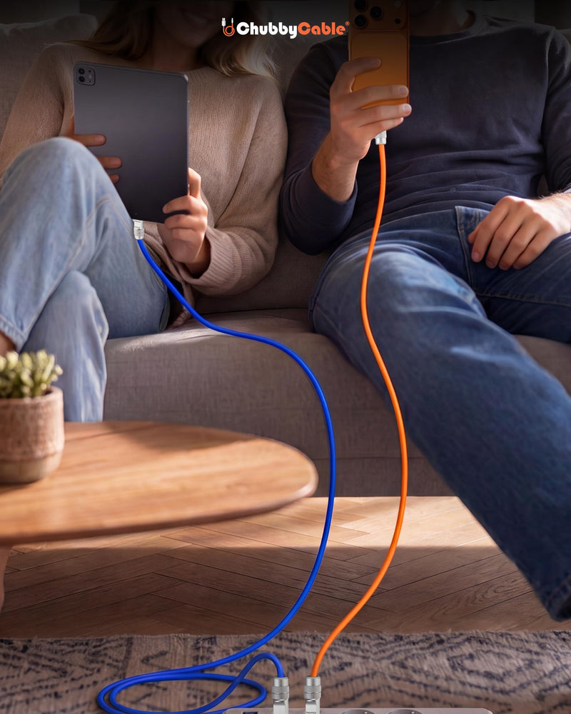 chubbycable Couple Chubby 2 Pack 240W USB C Cable Extra Thick Silicone Fast Charging Cable Compatible with iPhone 17-15 Series iPad Galaxy Series, Dark Blue+Orange, Type-C to Type-C, 3.3FT 3.3ft (1m) Type C-Type C