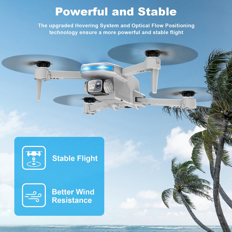 Drone with 1080P Camera - Foldable Remote Control Quadcopter with Voice Gesture Control, 3D Flip, One Key Start, Emergency Stop, 2 Batteries, Easier to use, Toy for Adults Beginners, Grey