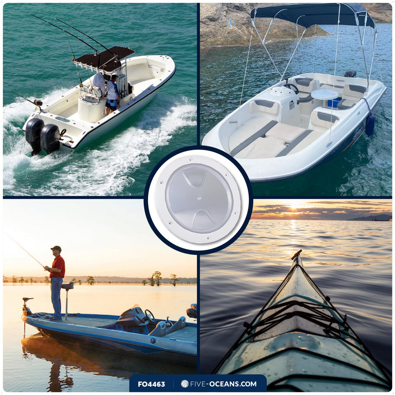 Five Oceans 4" Boat Hatch, Marine Round Inspection Deck Plate Hatch with Detachable Clear Lid, UV-Resistant ABS White Plastic, for Pontoon, Fishing Boat, Bass Boat, Yacht, RVs, Caravan - FO4463 4 Inches
