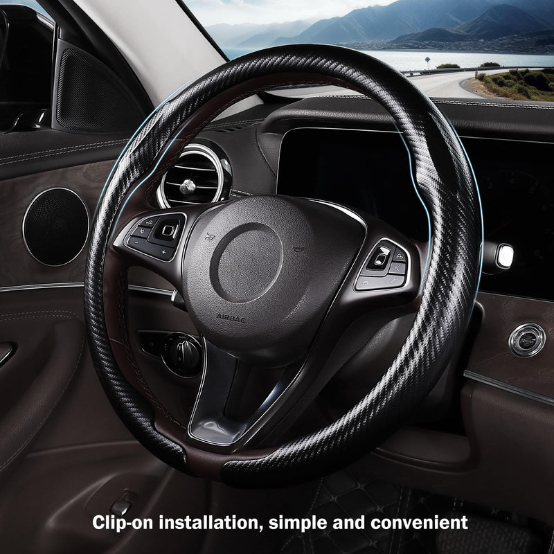 Carbon Fiber Steering Wheel Cover, Thin Steering Wheel Cover Protector Universal Car Steering Wheel Accessories, Matte Black A matte black