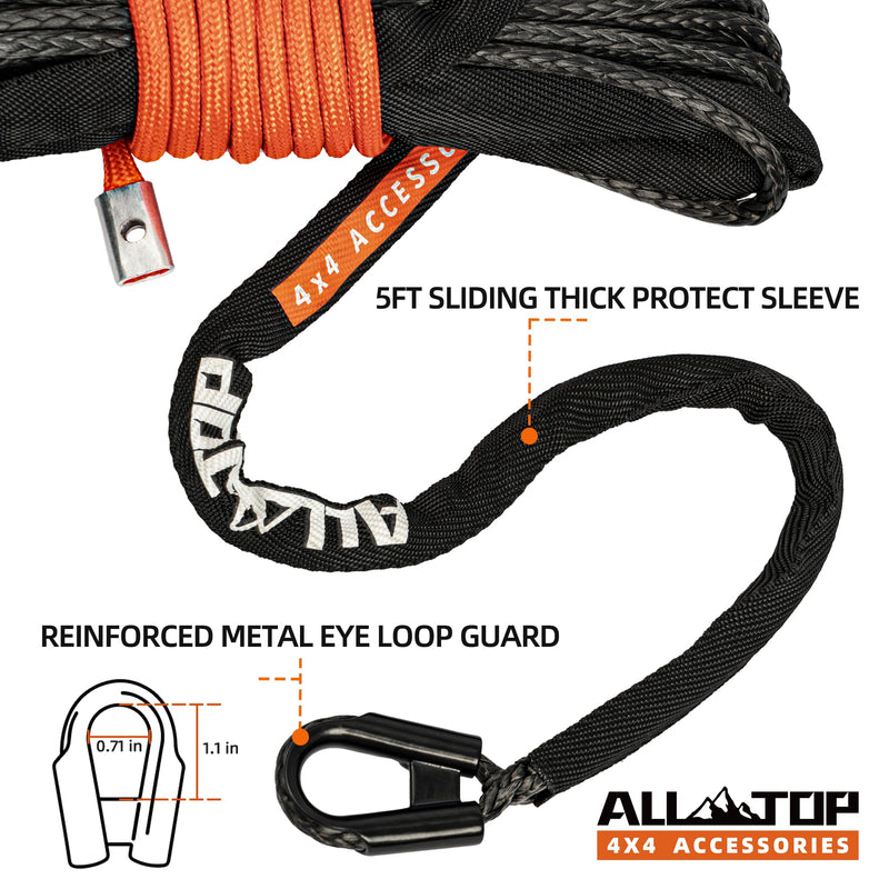 ALL-TOP Synthetic Winch Rope Cable, 3/16" x50ft, 8350LBS Winch Replace Line with Protective Sleeve for Offroad Vehicle ATV UTV 3/16in x 50ft, 8350Lbs BSR, for 3500Lbs winch Gray, Rope for ATV & UTV