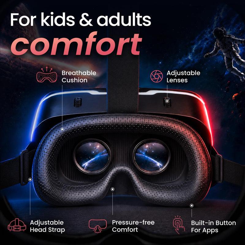 3D VR Headset for Kids + Android Remote - for iPhone & Android Phones | with 3D VR Videos & Apps Links | Virtual Reality Goggles Set for Beginners Pure White