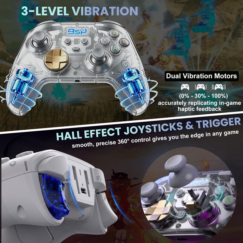 Megadream Game Controller for PC/Switch 2|Swith/Android/iPad/Tablet/iPhone Controller - RGB light - Hall Effect Trigger/Joystick - Call of Duty, Roblox, Genshin Impact, Direct Play, White