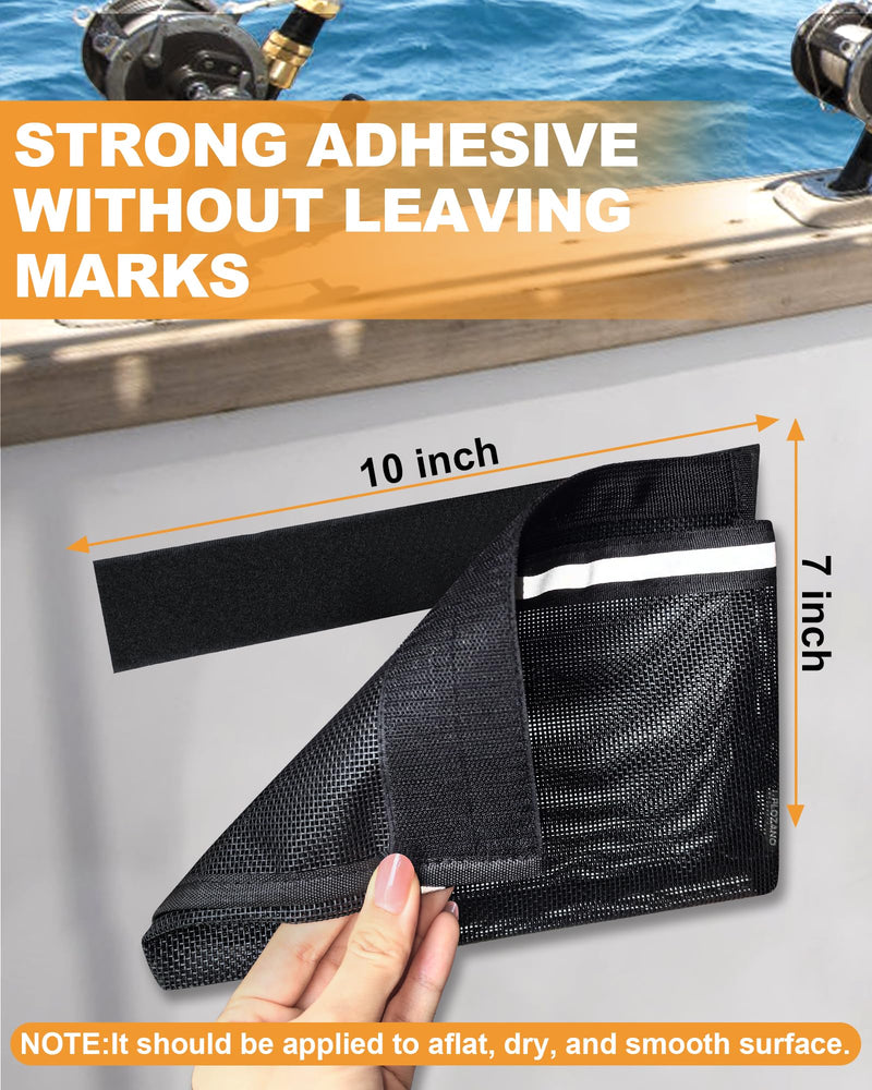 PLOZANO Boat Storage Accessories, 2PCS Closable PVC Reflective Self-Adhesive Universal Boat Caddy Organizer Mesh Bag for Gloves, Tools, Tackle, Gear 10"*7"