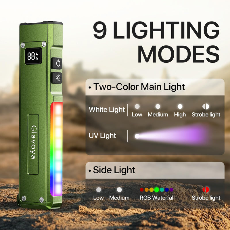 EDC Flashlight Rechargeable,1200 Lumens Ultra Bright Flat Flashlight with 9 Modes, Portable Pocket Flash Lights with UV Light,Magnetic Flash Light for Working Green
