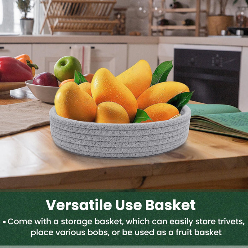 10 Inch Trivets for Hot Dishes, Hot Pots and Pans, Extra Large Thick Heat Resistant Large Coaster, Hot Pads, Kitchen Essentials, Pot Holders for Countertop with Storage Basket, 5 Pcs Mix Color With Basket