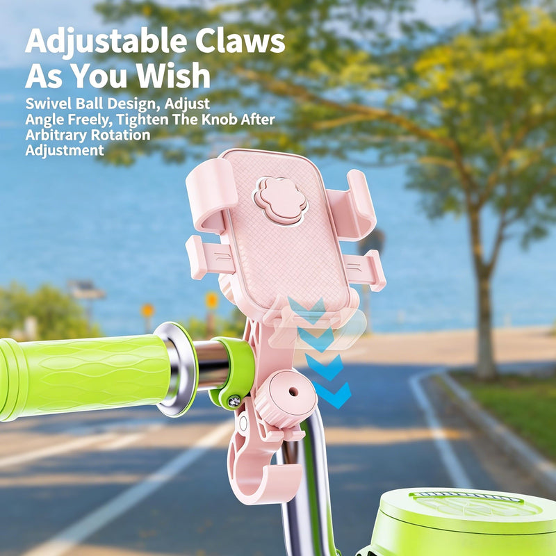 Stylish Pink Bike Phone Mount for Women | Universal 4.7"-7.2" Phone Mount, Anti-Shake 360° Handlebar Holder w/Helmet Mount for Bike Motorcycle Scooter Treadmill