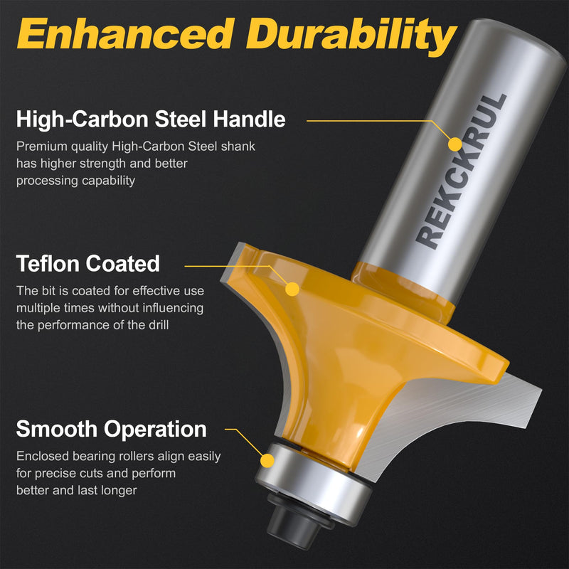 7-Piece Roundover Router Bit Set - 1/2" Shank, Carbide Inserts for Woodworking, Rounding Edges Bits: 1/8", 1/4", 5/16", 3/8", 7/16", 1/2", 3/4" Radius 1/2" Shank-7pcs