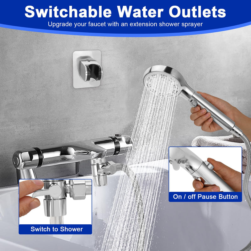 Bathtub Faucet Shower Head Sink with 79" Hose, Tub Faucet Sink Hose Sprayer Attachment Set (8 Adapters) for Bathroom Garden, ON/OFF 6 Modes High Pressure Handheld Shower Extension Kit, Removable
