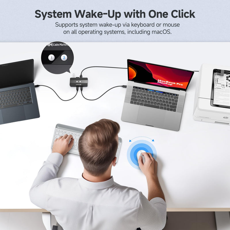 Cable Matters USB C Switch for 2 Computers with Remote Control, 10Gbps Data Transfer, Shares 2X USB-A and 2X USBC Peripherals (Keyboard, Mouse, Printer, SSD), Data Only - No Video, No Host Charging